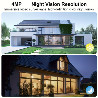 4MP Solar-Powered Wireless Outdoor Camera, 2.4GHz WiFi Security Surveillance with Solar Panel, 3 Night Vision Modes, Human Detection, High Quality, Two-Way Audio & Alexa Support