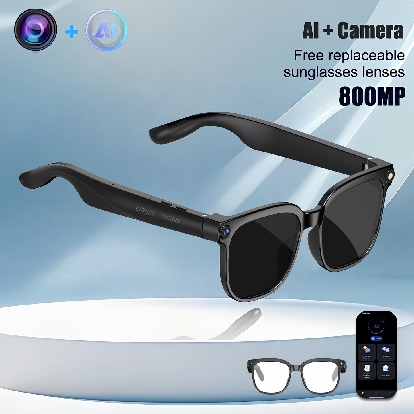 New Release AI Smart Glasses with 8MP HD Camera & 1080P Video Recording, Built-in AI Voice Assistant, Wireless Wireless Smart Glasses for translation (164 Languages), Compatible with iPhone/iOS & Android, ic, Unisex for Men/W