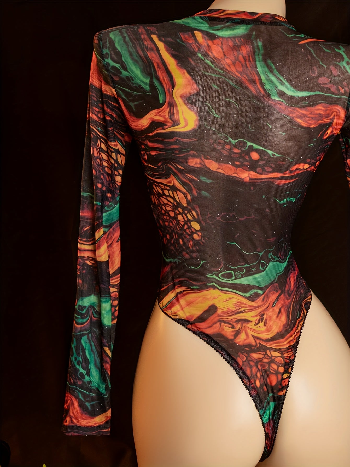 Sexy Women'S Lingerie Onesie - Long Sleeve Full-Body Coverage Bodysuit with High-Low Neckline, Vibrant Multicolor (Green/Orange/Red/Black/Pink/Blue/Purple) - Soft Comfortable Fabric for Adults, Sensual Clothing & Themed Event