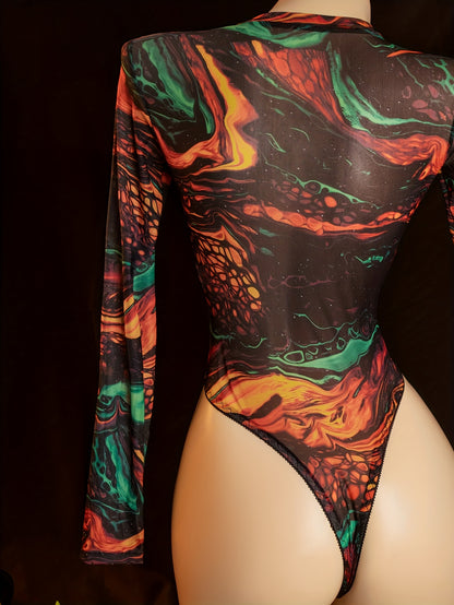 Sexy Women'S Lingerie Onesie - Long Sleeve Full-Body Coverage Bodysuit with High-Low Neckline, Vibrant Multicolor (Green/Orange/Red/Black/Pink/Blue/Purple) - Soft Comfortable Fabric for Adults, Sensual Clothing & Themed Event