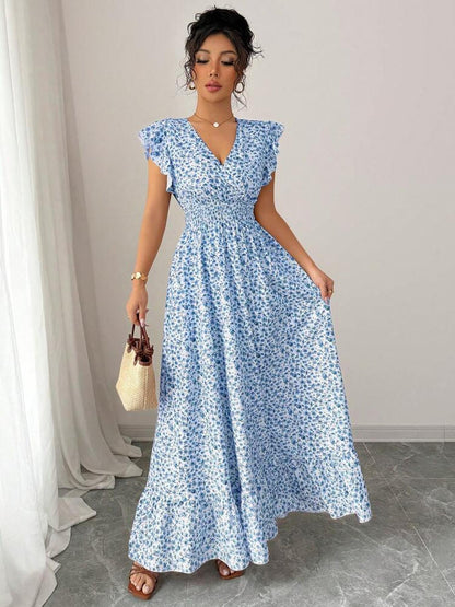 Blue Floral Dress with Digital Printing