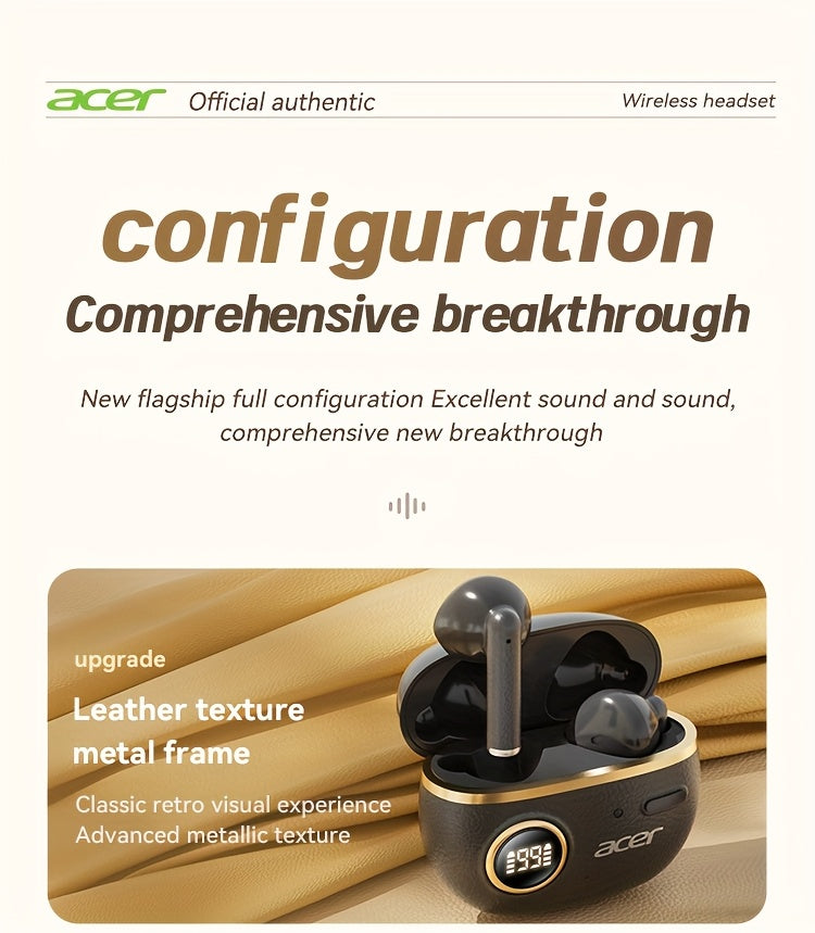 ACER TWS Wireless Earbuds with Deep Bass Stereo + Call Noise Cancellation, Long-Lasting Comfort, HIFI Sound, Lightweight Touch Design, Classic Retro Style, Non-Painful Wear for Sports, Running, Learning, Business, Music - Chr