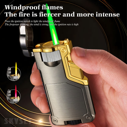 Butane Lighter Available in Three Colors, Featuring a Flame Switch, Windproof Design, And Direct Ignition. This Inflatable Lighter Is Made of Metal And Allows for Flame Size Adjustment