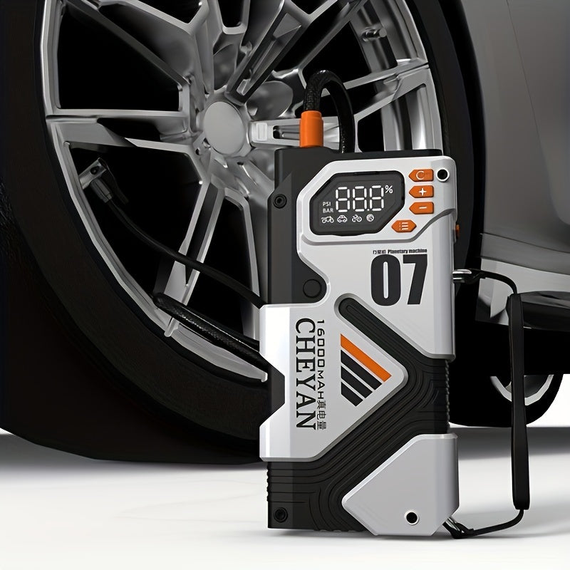 Car Battery Emergency Power Supply, 16000mAh Car Jump Starter, With 150PSI Digital Tire Inflator, LED Display, Suitable For All Gasoline/3.17 Gallon Diesel, 60W Bidirectional Fast Charging, With Emergency Lighting, Safe And P