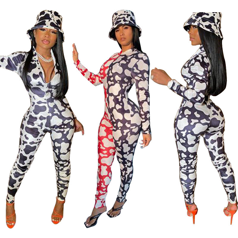 D9809 Women'S Relaxed Jumpsuit Featuring a Casual Print, Long Sleeves, And Suitable for Home Wear