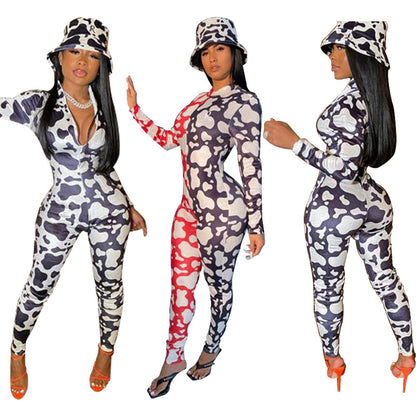 D9809 Women'S Relaxed Jumpsuit Featuring a Casual Print, Long Sleeves, And Suitable for Home Wear