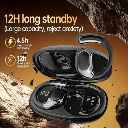 2025 new TWS wireless earphones, long battery life, large capacity charging box, smart digital display, ergonomic ear hook design, suitable for study/phone/business/music/driving/cycling, multi-device compatible with mobile p