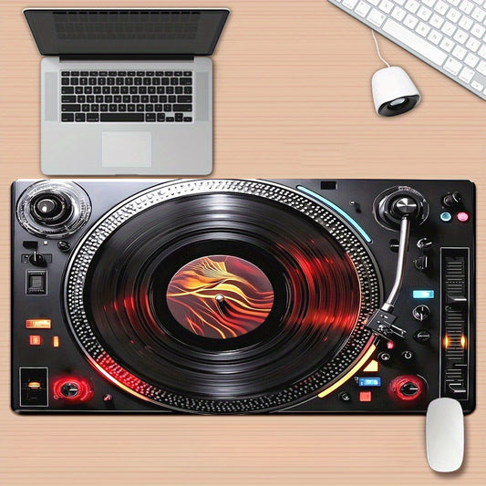 1pc DJ Turntable Design Mouse Pad & Desk Mat - Non-Slip Rubber Base, Vintage Turntable with Music Notes, Compatible with PC/Laptop/Office/Home Studio - Gaming, Music Production, Streaming Setup - Durable Workspace Mat for DJs