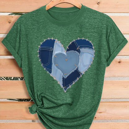 Women'S Fashion Graphic Tee, Theme Party Outfit, Local Warehouse Item, T Shirt For Women, Women Clothing Style, Heart Print Casual Top, Comfortable Blend Fabric, Breathable, All-season, Crew Neck, Short Sleeve, Machine Washab