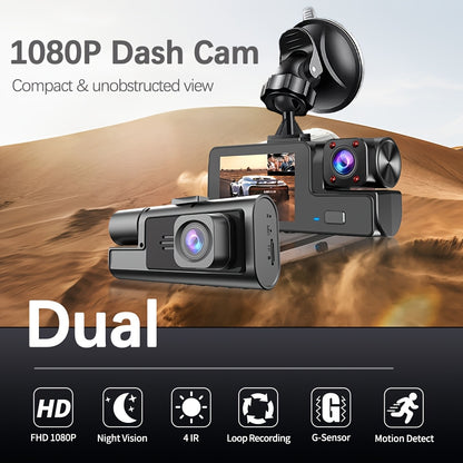 FHD 1080P Front And Rear Dual-Lens Driving Recorder, Car Driving Recorder, Car Camera Infrared Night Vision Function, 170° Wide-Angle Car DVR Camera Loop Video Gravity Sensing Car Dashboard Video Camera, Automotive Parts Tac