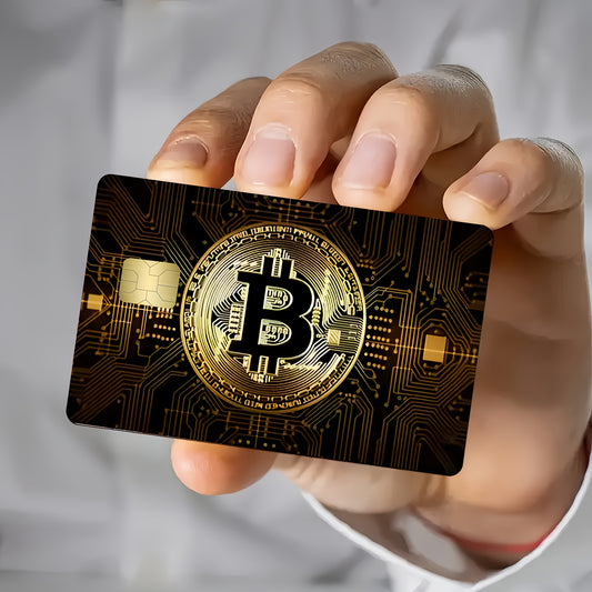2pcs Golden Design Bitcoin Theme Waterproof Stickers, Ultra-Thin High-Quality Scratch-Resistant Card Skins for Credit/Debit Cards, Bank Cards & Public Transport, Removable Self-adhesive Decorative Stickers (ideal Gift For Men