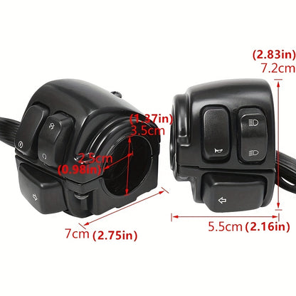 Set of Two Motorcycle Handlebar Switches And Wiring Harness Compatible with Dyna Sportster 883 1200 XL V-Rod Models from 1996 to 2012 - Easy to Install And Enhance (Available in Black / Chrome)