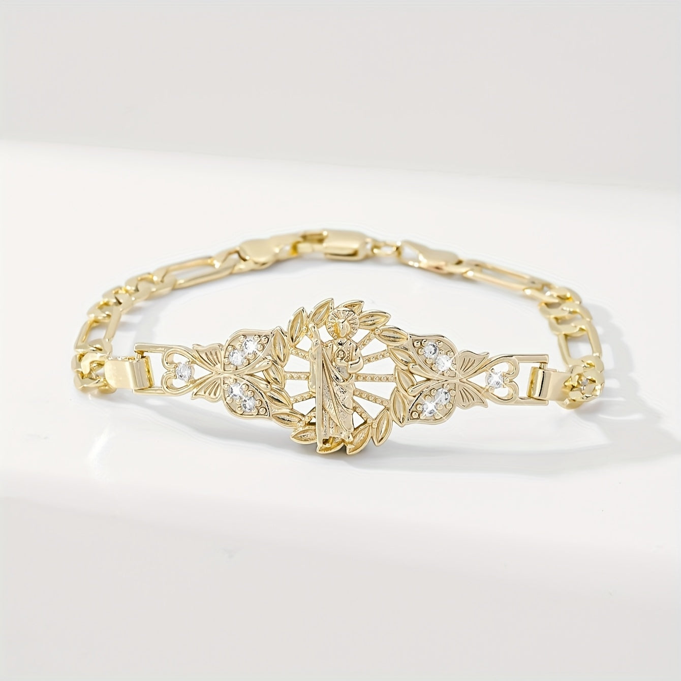 Elegant Saint Jude Bracelet 14k Gold Plated Religious Jewelry with 3A Stone Charm, Bohemian Style for &, Christmas/Easter Gift, Year-Round Wear, Durable Saint Jude Thaddeus Medal for Daily Use