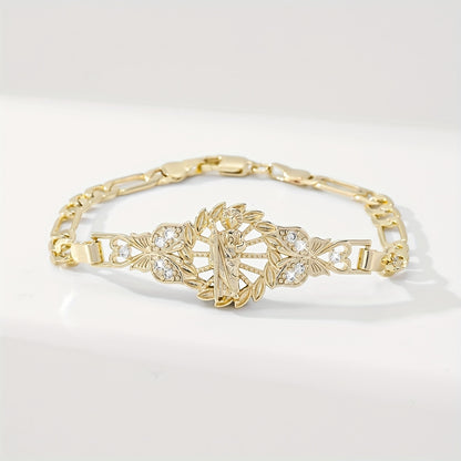 Elegant Saint Jude Bracelet 14k Gold Plated Religious Jewelry with 3A Stone Charm, Bohemian Style for &, Christmas/Easter Gift, Year-Round Wear, Durable Saint Jude Thaddeus Medal for Daily Use