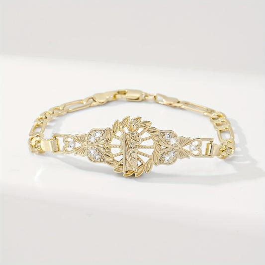 Elegant Saint Jude Bracelet 14k Gold Plated Religious Jewelry with 3A Stone Charm, Bohemian Style for &, Christmas/Easter Gift, Year-Round Wear, Durable Saint Jude Thaddeus Medal for Daily Use