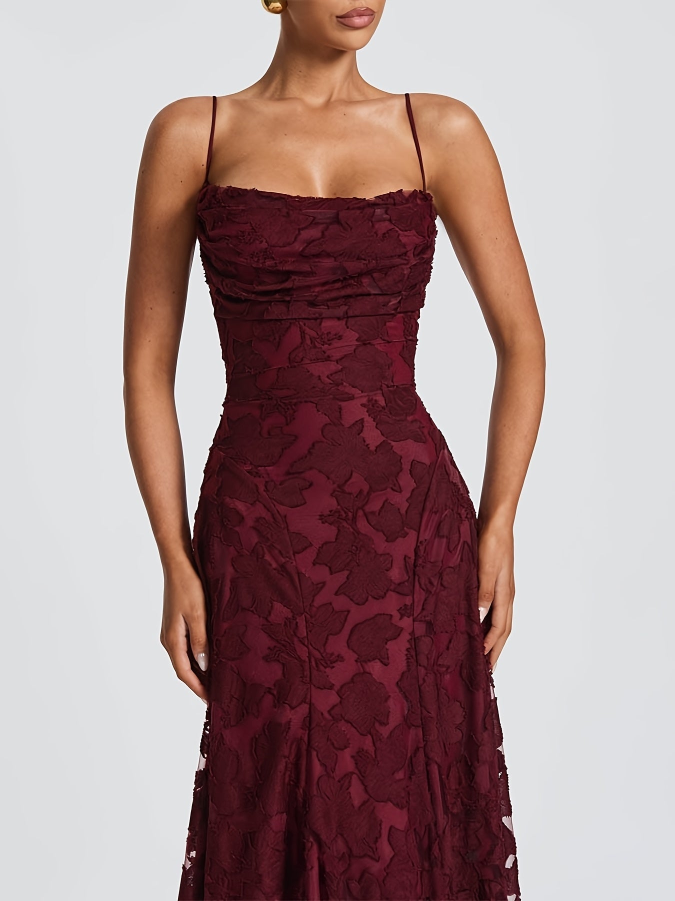 Elegant -Line Maxi Dress - Spaghetti Strap Square Neck Ruched Back Crisscross Suspender Dress, Solid Color Formal Party Wedding Guest Gown, Slim-Fit European Luxury Evening Dress for Spring/Summer (Machine Washable)