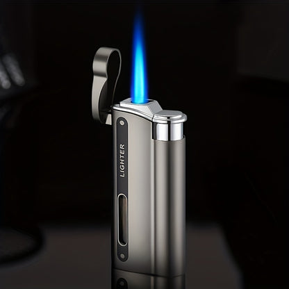 Innovative Metal Straight Flame Lighter, Distinctive Torch Turbine Butane Gas Lighter, Compact Lighter, Original Creative Windproof Outdoor Lighter (Butane Gas Not Included), Without Battery