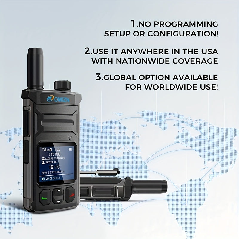 4G LTE Smartphone-like Walkie Talkie with Local SIM Card - No Monthly Fee, Unlimited Range, Global Compatibility (2.4G/3G/4G/5G), Noise-Canceling Mic & Clear Audio, - for Outdoor, Construction, Events, Large Groups (World