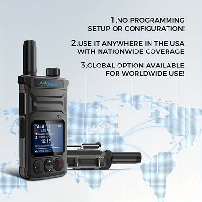 4G LTE Smartphone-like Walkie Talkie with Local SIM Card - No Monthly Fee, Unlimited Range, Global Compatibility (2.4G/3G/4G/5G), Noise-Canceling Mic & Clear Audio, - for Outdoor, Construction, Events, Large Groups (World