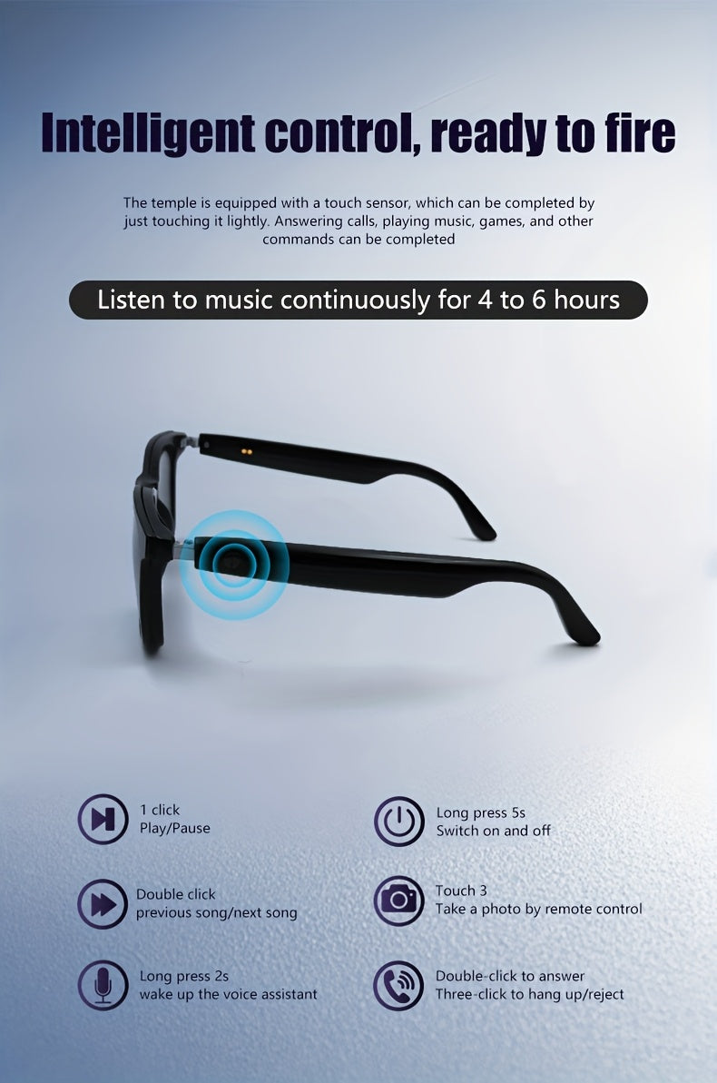 Smart Glasses with Magnetic Frame, 3 Lens Colors, Built-in Microphone, HD Calling, HiFi Music, Touchpad Control, TWS Technology, Compatible with iPhone/ Android, AI Voice Assistant, USB Charging, Non-Waterproof, Ideal for Out