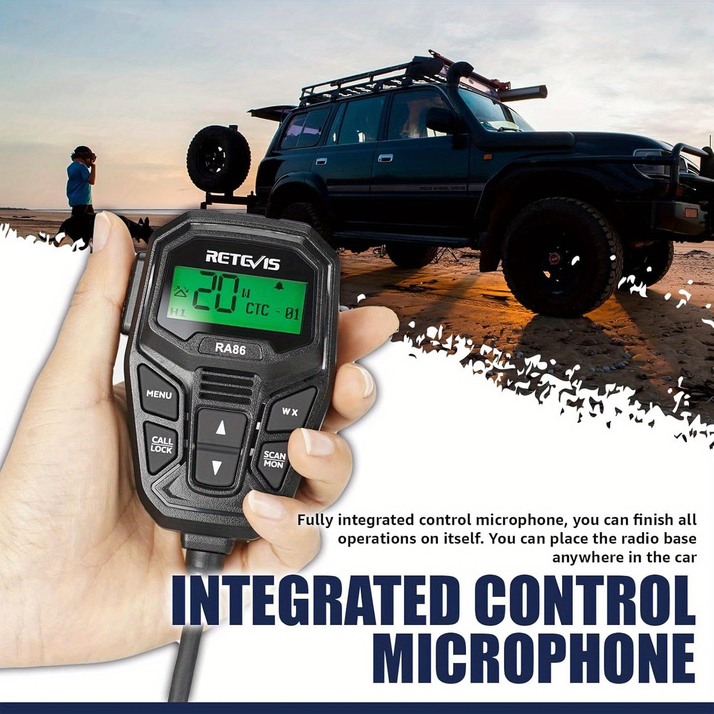 Retevis RA86 GMRS Mobile Radio with Antenna, NOAA Weather Alert, Repeater Channels, Dual Speaker, Off-Road Overlanding for JEEP Tractor Gear, Long Range Two-Way Radio with Integrated Microphone, Emergency Communication, Rugge