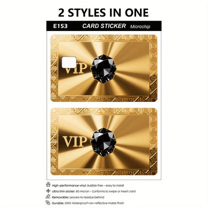Golden Texture Synthetic Gemstone VIP Sticker Set, 2pcs Durable Privacy Stickers Made of PVC Material, Suitable for Credit Cards, Transit Cards, Debit Cards, etc., Protects Bank Cards from Scratches, Removable Self-Adhesive D