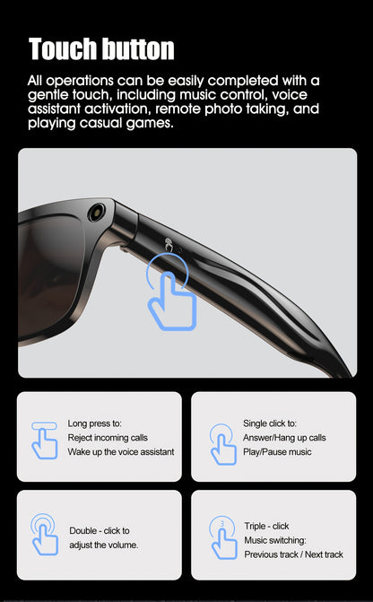 The New Smart Glasses Support Touch Control And AI Chat, GPT Large Model AI Intelligence, Wireless Calls, High-definition Music Anti-shake Shooting, Real-time Translation, Blue Light Protection, Dual-microphone Noise Reductio