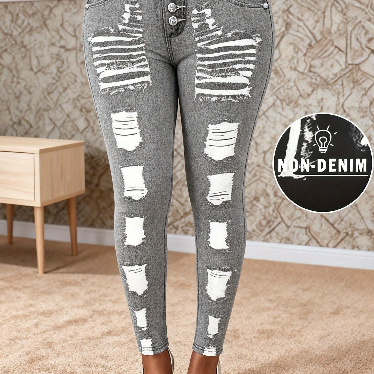 [Printed Pants - Not Denim Fabric] Printed Legging - Not Denim Fabric - Christmas Plus Size Women's Digital Print Denim-Look Leggings, Stretch Polyester, All-Season Casual Slim-Fit Pants, Regular Fit, Adult Sizes, Machine Was