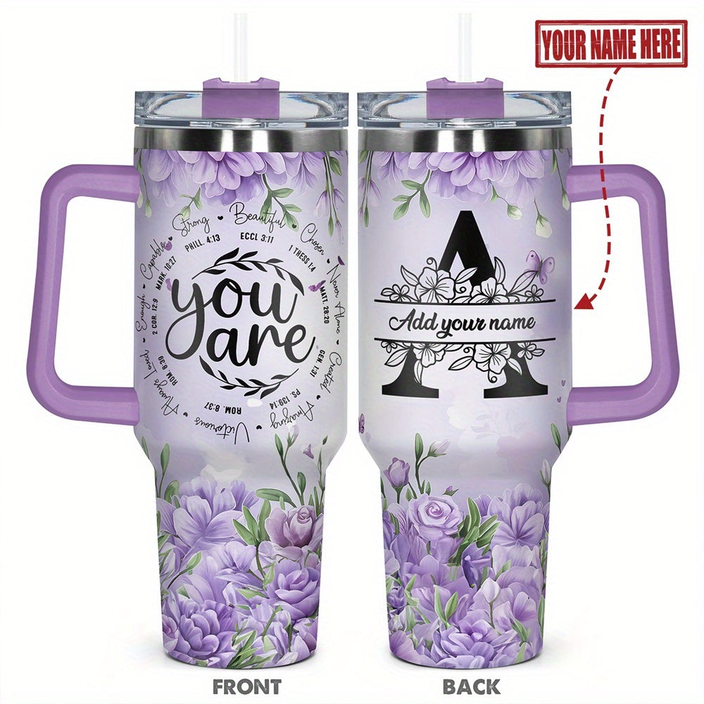 1pc Personalized Name & Motivational Quote Tumbler 40oz with Lid - Custom Stainless Steel Cup, Insulated for Hot/ Drinks, Custom Name/Date/Message Gift for /Men, Birthdays, Christmas, Valentines, Teachers, Coworkers