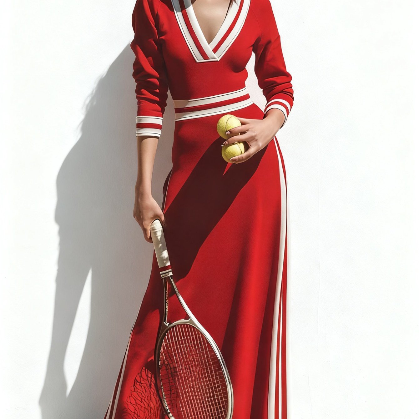 Women'S Red Long Dress Featuring White Accents in a Vintage Design, Ideal for Casual Outings, Fashionable Streetwear, And Distinctive Styling Events