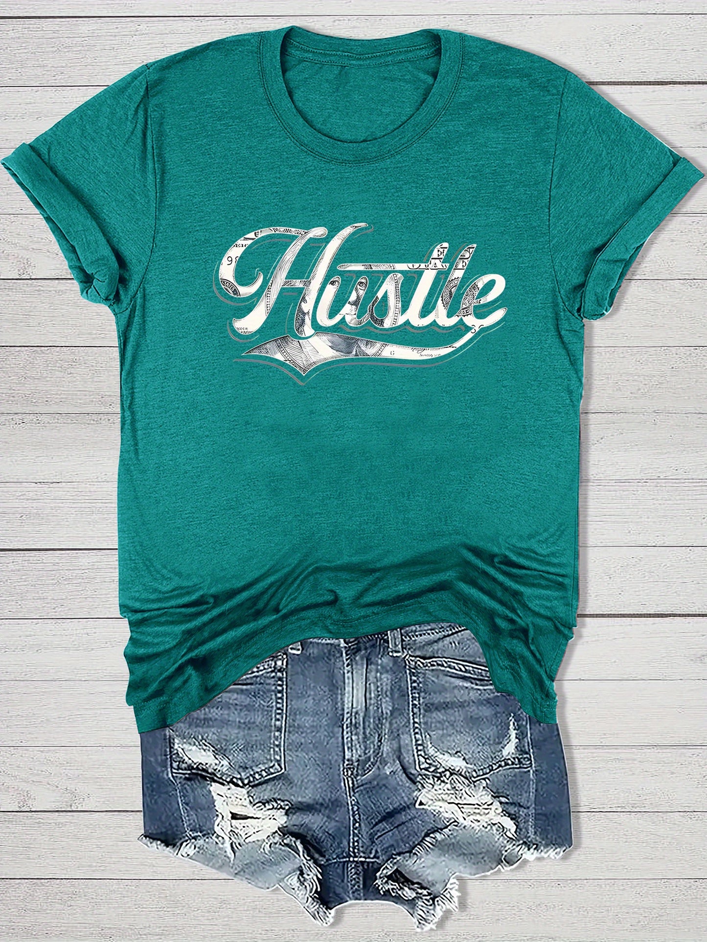 Women'S Casual "Hustle" Graphic Tee - Red Short Sleeve Round Neck T-Shirt with White Artistic Lettering, Lightweight Polyester Blend, Relaxed Fit for Spring & Summer, Casual Summer Wear | Comfortable Fit