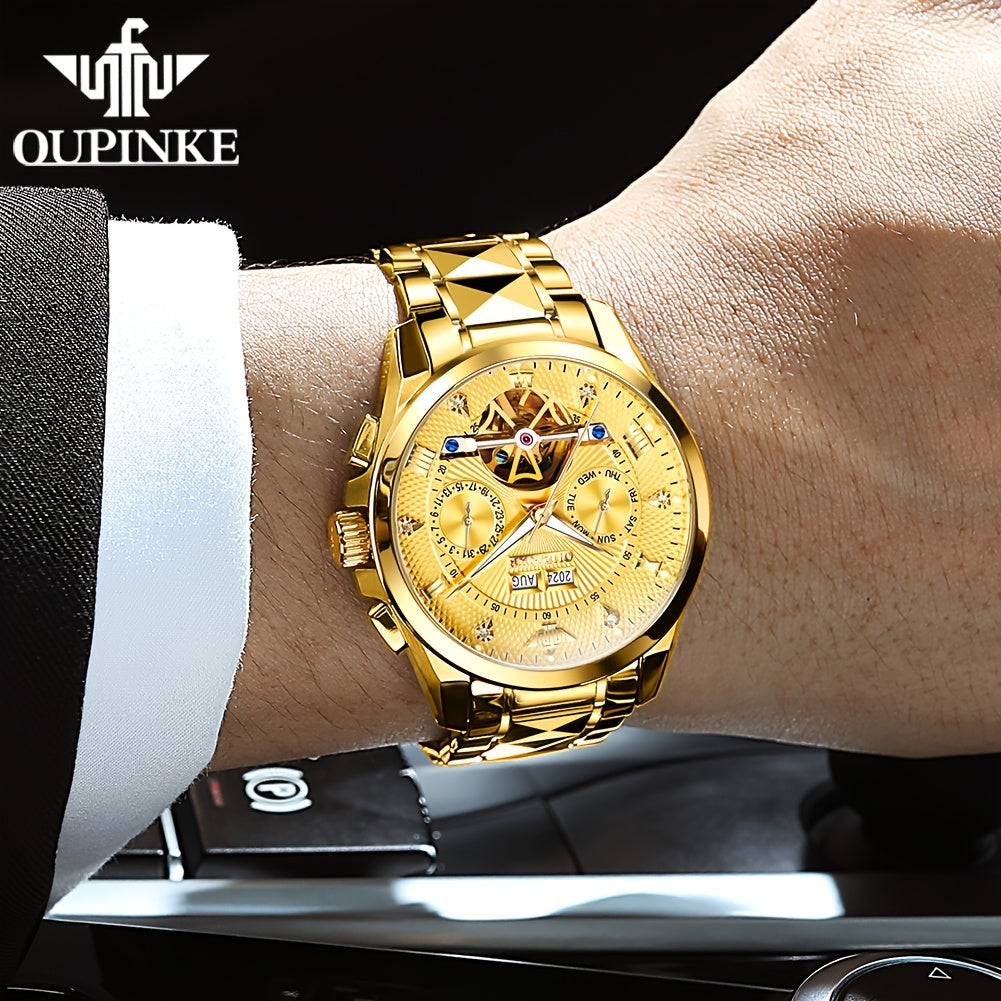 OUPINKE Men's Automatic Mechanical Watch with Dual Calendar (Day/Date), Luminous Hands & Roman Numeral - Luxury Business Watch, Analog Wristwatch with Mechanical Movement, No Required