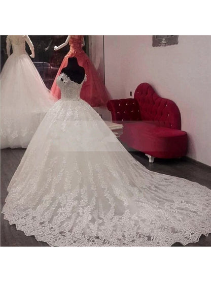 Sweep Train Wedding Dress | New White, Off the Shoulder, Fit and Flare, Elegant Style, Contrast Lace Detail, Perfect for Adult, Covering Belly for Pregnant Women