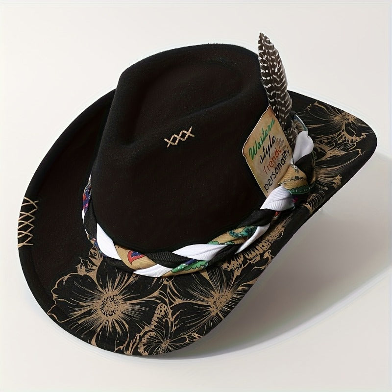 2pcs Men's Cowboy Hat & Headscarf Belt Set - Neutral Western Hat with Classic Scarf, for shows, Rodeo, Themed Parties, Photo Shoots - Durable & Comfortable Gift for Cowboy (Ideal for travel, Holiday Events) - 2pcs Set