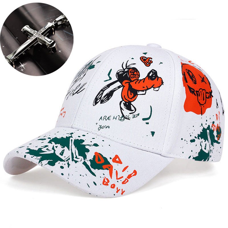 Two-piece "one hat and one decorative necklace" combination, new youth hip-hop baseball cap, exquisite embroidery adjustable lightweight and breathable travel, travel, size, and holiday gifts best choicesuitable for men and w