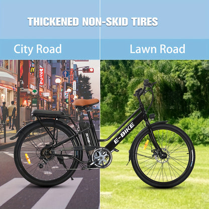 Electric Bike For Adults, 26 Inch Step Through Electric City Cruiser Bicycle, 350W Commuter Ebike With 36V Removable Battery And 7-Speed Gears, Electric Street Bike Women&Men