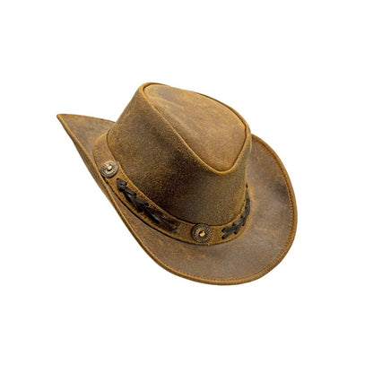 Men & Women Brown Genuine Leather Cowboy Western Hat – Outdoor Rodeo Style Sun Protection for Ranch Work, Horseback Riding, Country Concerts, Festivals, Camping, Hiking & Travel – Great Gift for Winter Season, Thanksgivin
