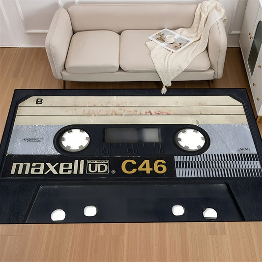 1pc Retro Cassette Tape Design Non-Slip Machine Washable Polyester Door Mat - 15x23/19x31/31x47/39x59/47x63/63x78 inches - Vintage Decor for Living Room, Bedroom, Hallway, Patio - Ideal Photo Prop or Gift, Versatile Home Deco