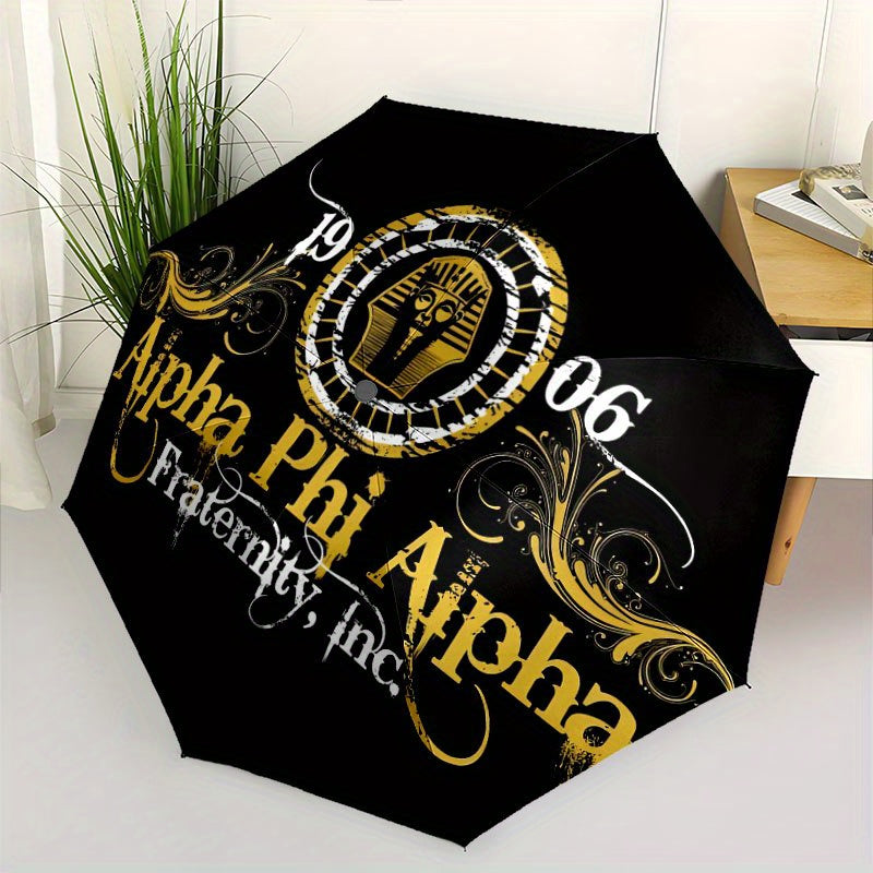 Alpha Phi Alpha Fraternity Umbrella - Black & Golden Greek Letters (αφά) with Year Symbols, Automatic Open/Close, 8-Rib Heavy-Duty Canopy - Elegant Fraternity Gift for Members, Birthday, Anniversary - Elegant Everyday Carr