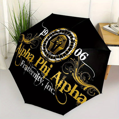 Alpha Phi Alpha Fraternity Umbrella - Black & Golden Greek Letters (αφά) with Year Symbols, Automatic Open/Close, 8-Rib Heavy-Duty Canopy - Elegant Fraternity Gift for Members, Birthday, Anniversary - Elegant Everyday Carr