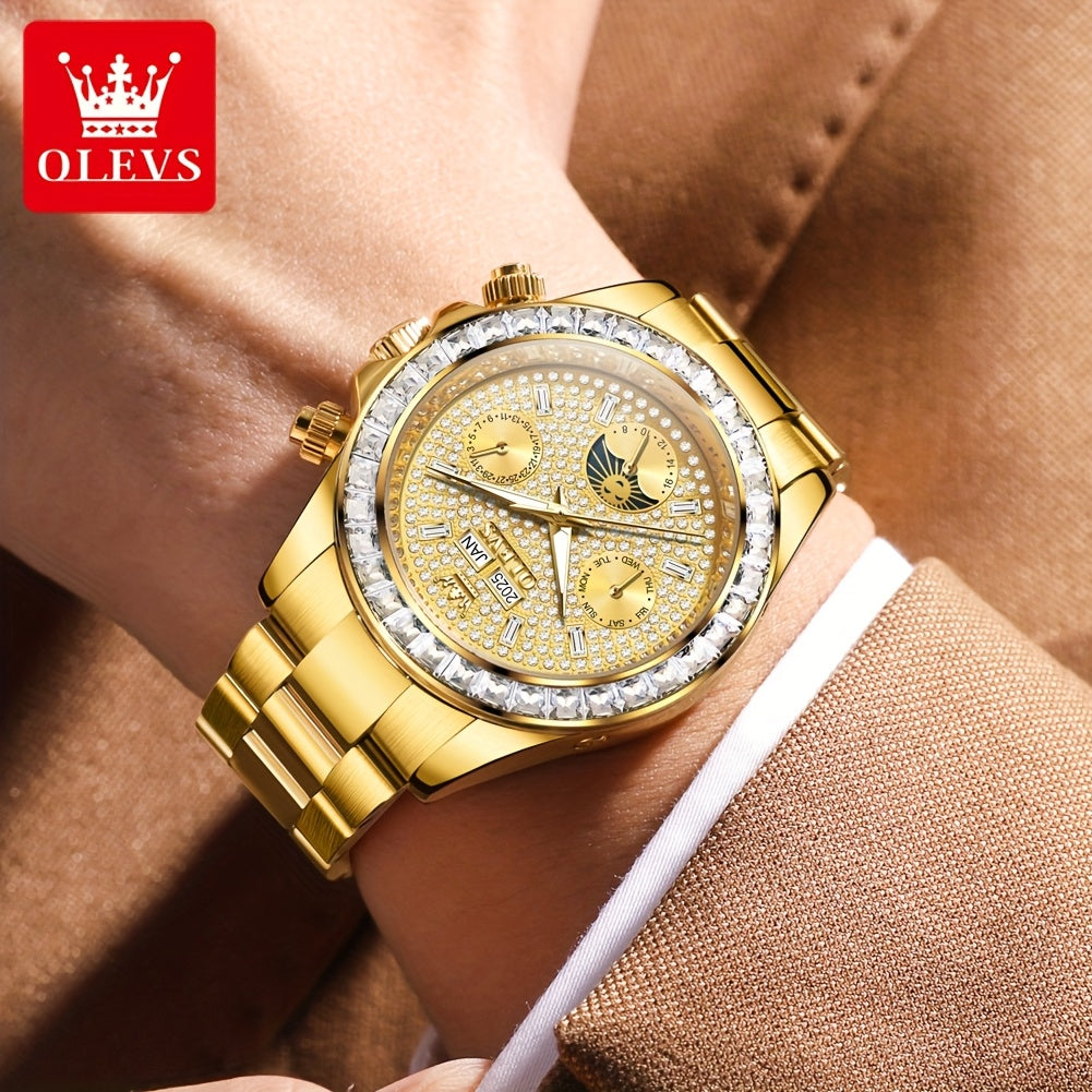 OLEVS Men's Automatic Mechanical Business Watch - Stainless Steel Luminous Golden-Tone Dial with Accents, Date & Day Display, Luxury Dress Watch for Formal Events & Professional Settings, Automatic Mechanical Watch, Formal Ti