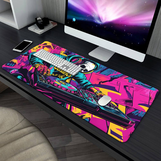 1pc Vibrant DJ Skeleton with Musical Notes HD Printed Desk Pad - XXL Mousepad, Keyboard & Gaming Mat, Rubber Base, Ideal for Office & PC Gamers, Perfect Gift for Family & Friends, Gaming Desk Accessory|Vibrant Desk Mat|Rubber