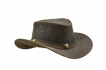 Men and Women Brown Genuine Leather Cowboy Western Hat – Classic Outdoor Ranch Style for Rodeo, Country Festivals, Horseback Riding, Camping, Hiking, Travel & Daily Wear – Great Gift for Thanksgiving, Christmas, New Year,