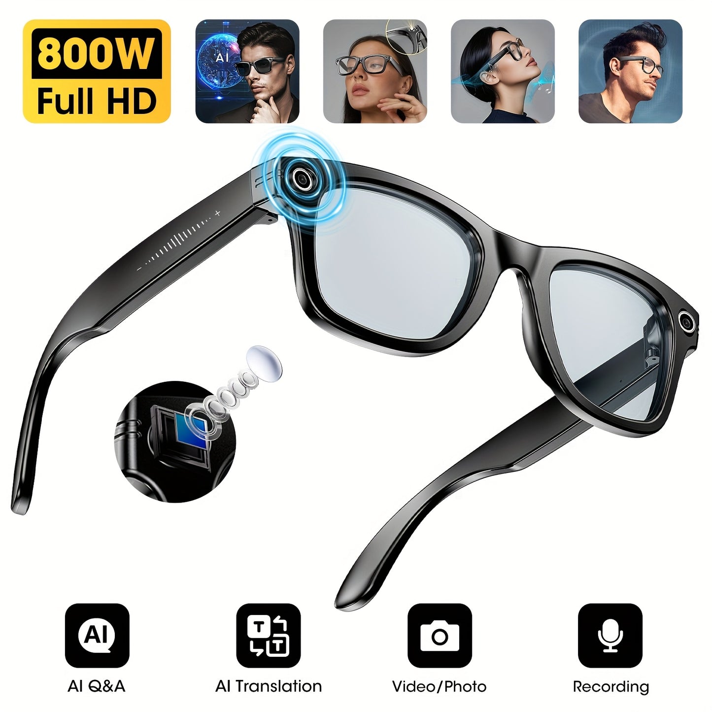 AI Smart Glasses 2025 New Voice Smart Glasses, High-definition 8 Million Camera, Intelligent Real-time Translation, Wireless Call Music Playback And Smart Glasses, Smart Camera Glasses with Multiple Languages, Suitable for iP