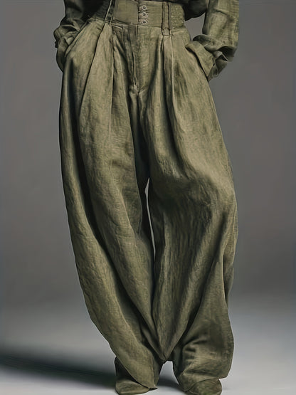 Early Autumn Women'S Fashion Two-Piece Set | Solid Color Shirt and Pants with Casual Style and Fake Buttons Detail