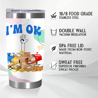 20oz Mail Carrier Tumbler - Double-Wall Vacuum Insulated Cup with Spill-Proof Lid, Funny Postal Worker Gift with "OUT OF MY WAY I'M OK" & Mailbox Stack Design - Keeps Drinks Hot/Cold for Hours - Birthday Present for Mailmen,