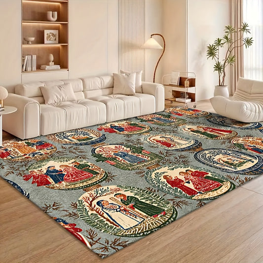 1pc Large Vintage Renaissance European Art - Non-Slip Soft Washable Floor, Luxury European -Inspired Design, Plush for Living Room, Bedroom, /Outdoor Use, Housewarming Gift (Jumbo Sizes Available) -