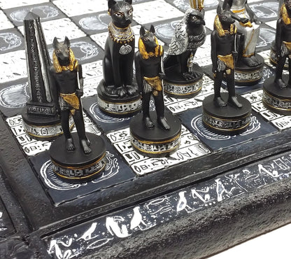 Egyptian Anubis Black Silver and Gold Chess Set w/ 16" Hieroglyphics Board – Top Trending Chess Set, Best Seller, Limited Stock, Fast Shipping, Popular Choice, Must-Have, Top Rated, Customer Favorite, Top Hot Seller, Perfec