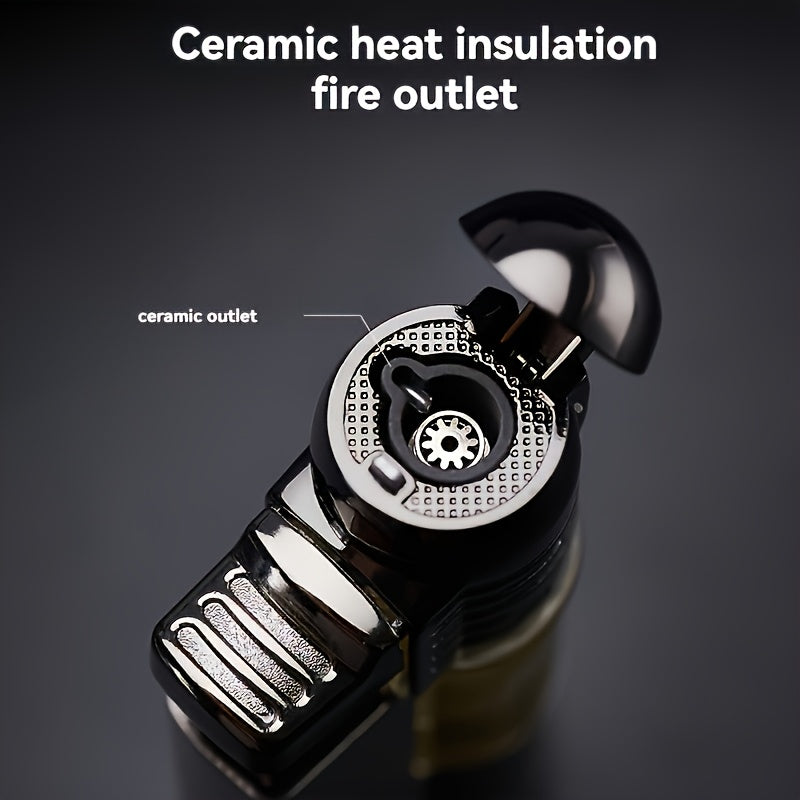 This Is a Windproof Inflatable Lighter Designed with a Creative Transparent Gas Box And a Round Machine, Featuring a Cover And No Butane
