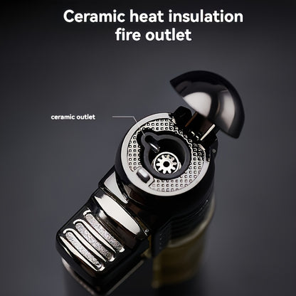 This Is a Windproof Inflatable Lighter Designed with a Creative Transparent Gas Box And a Round Machine, Featuring a Cover And No Butane